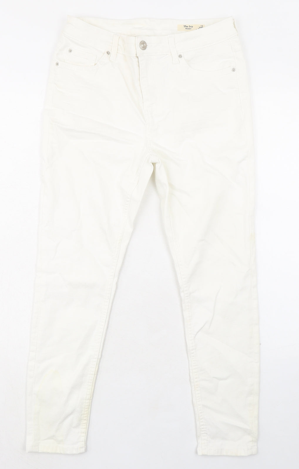 Marks and Spencer Womens White Cotton Skinny Jeans Size 12 L25 in Regular Zip