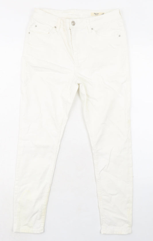 Marks and Spencer Womens White Cotton Skinny Jeans Size 12 L25 in Regular Zip