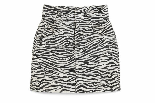 Zara Womens White Animal Print Cotton A-Line Skirt Size S Zip - Zebra pattern