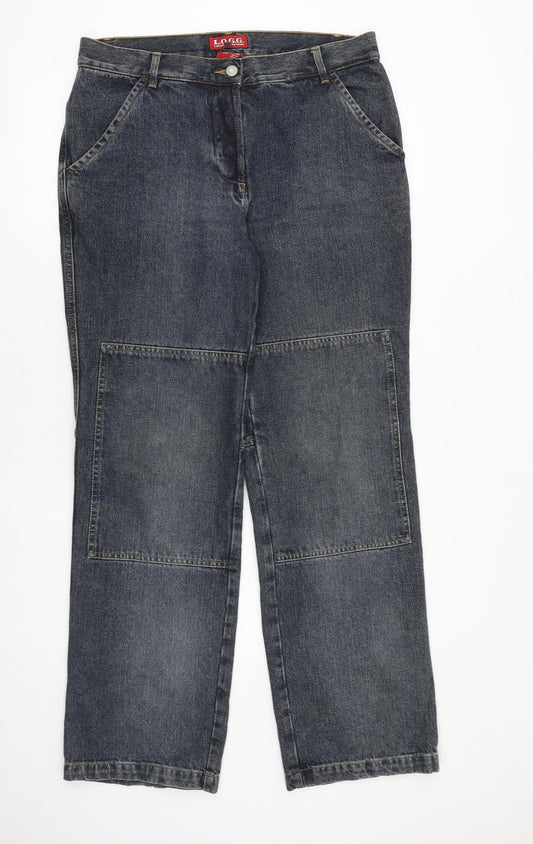 H&M Womens Blue Cotton Straight Jeans Size 12 L33 in Regular Zip