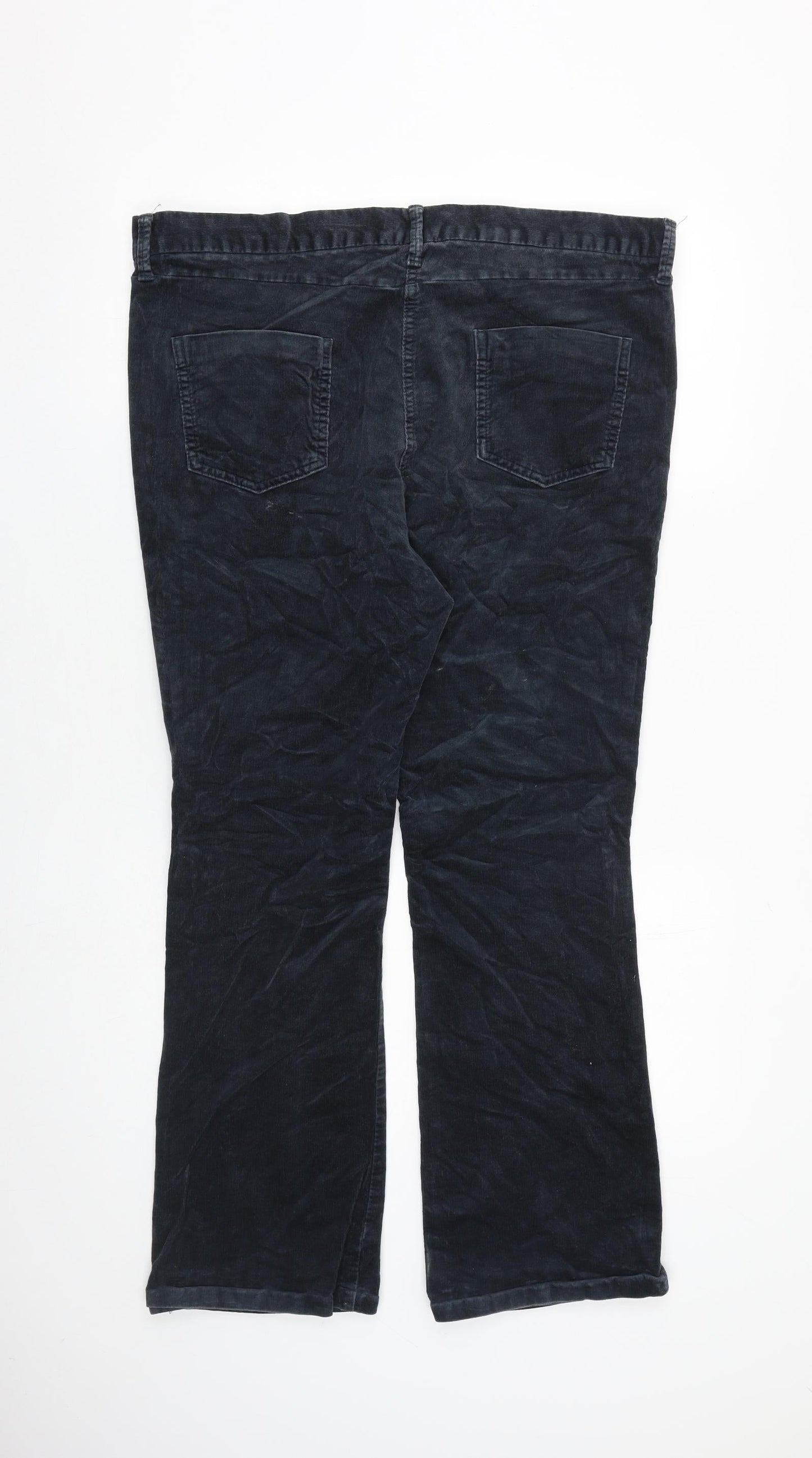 Marks and Spencer Womens Blue Cotton Trousers Size 16 L29 in Regular Zip
