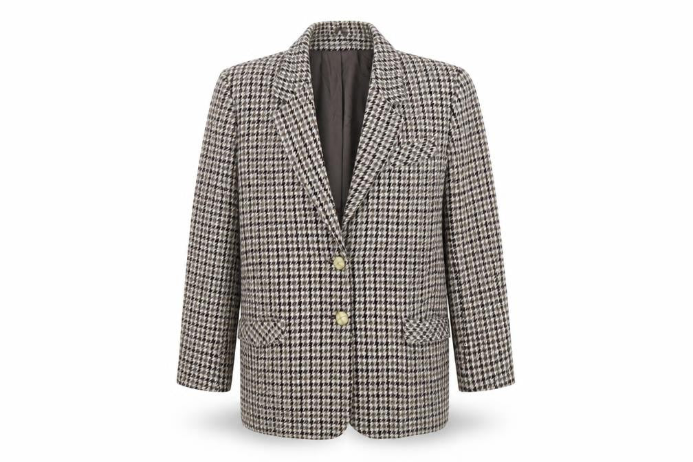 Accolade Womens Brown Plaid Nylon Jacket Blazer Size 14