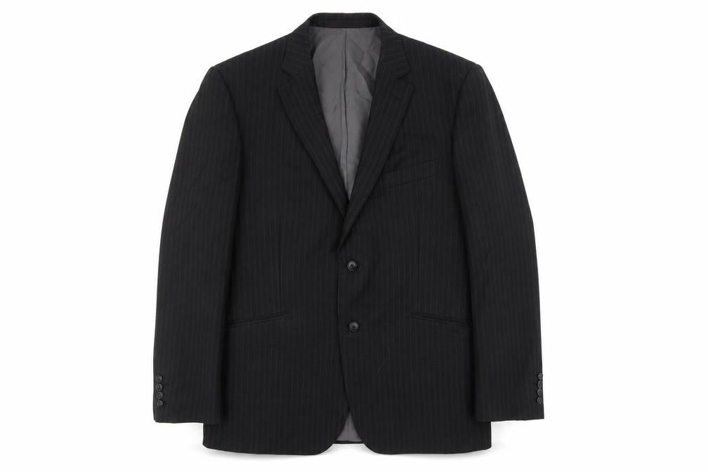 Marks & Spencer Mens Black Striped Polyester Jacket Suit Jacket Size 42 Regular