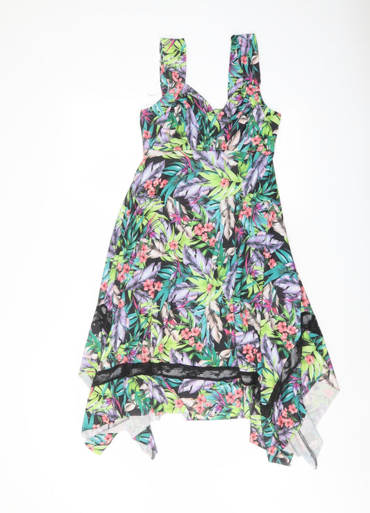 Izabel Womens Multicoloured Floral Polyester Tank Dress Size 8 V-Neck Pullover