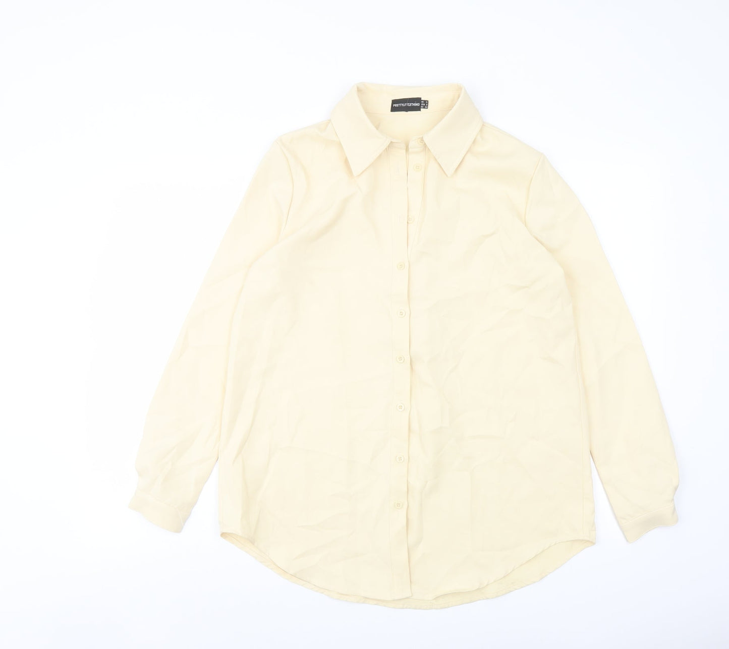 PRETTYLITTLETHING Womens Beige Polyester Basic Button-Up Size 4 Collared