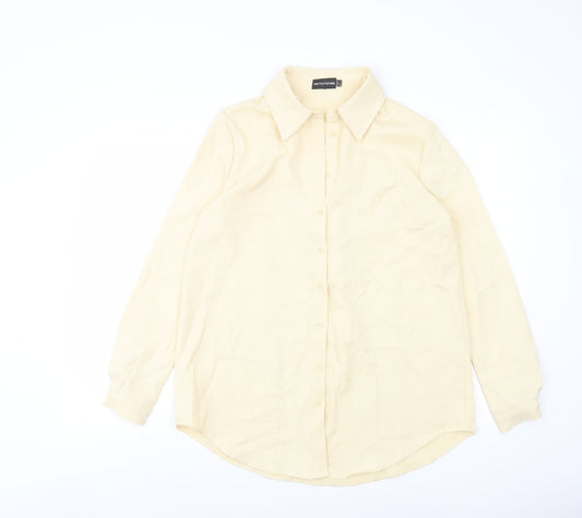 PRETTYLITTLETHING Womens Beige Polyester Basic Button-Up Size 4 Collared