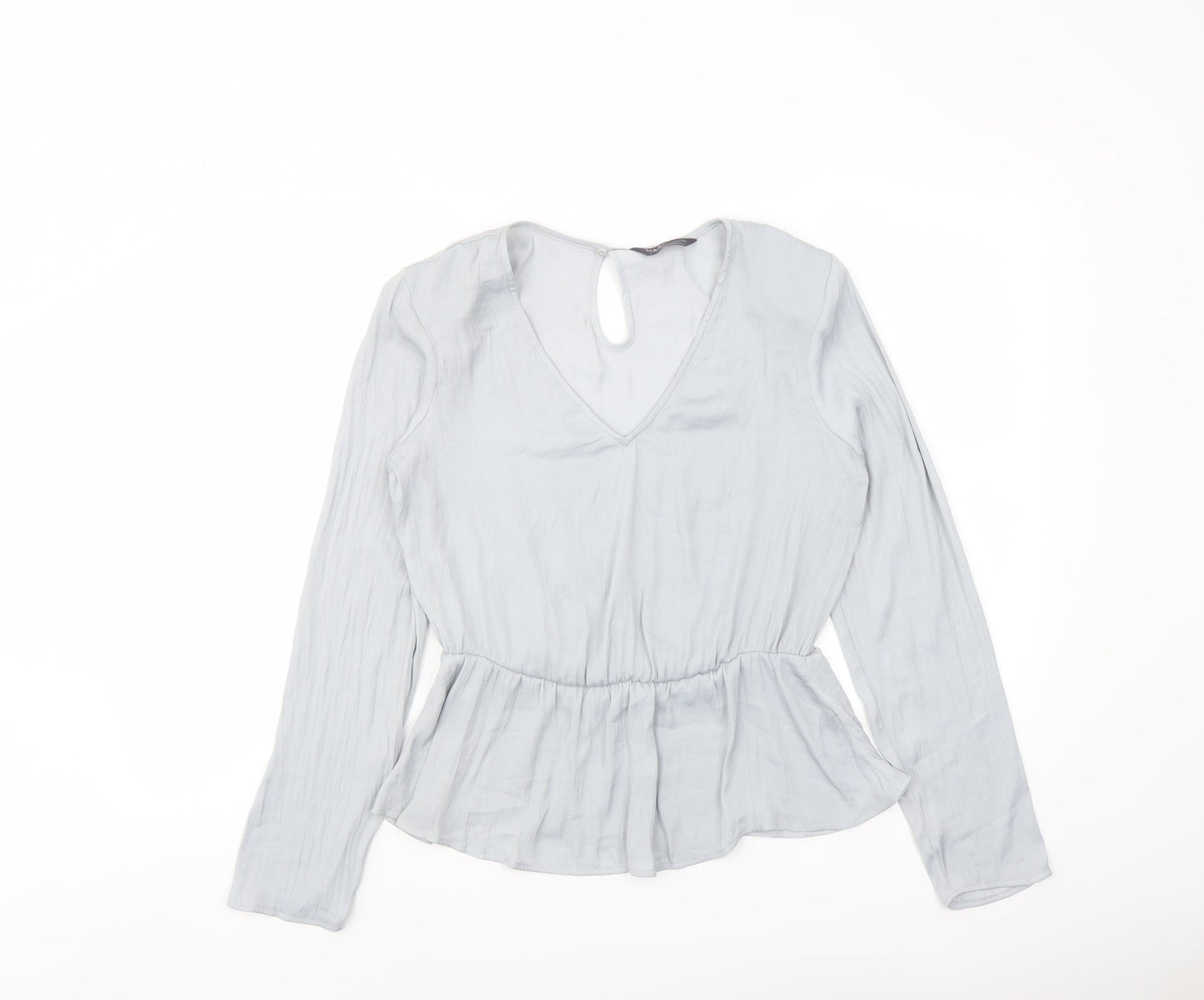 Marks and Spencer Womens Grey Polyester Basic Blouse Size 8 V-Neck - Peplum