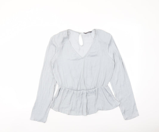 Marks and Spencer Womens Grey Polyester Basic Blouse Size 8 V-Neck - Peplum