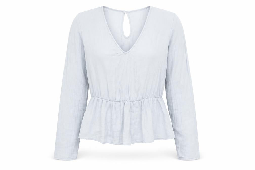 Marks & Spencer Womens Grey Polyester Basic Blouse Size 8 V-Neck - Peplum