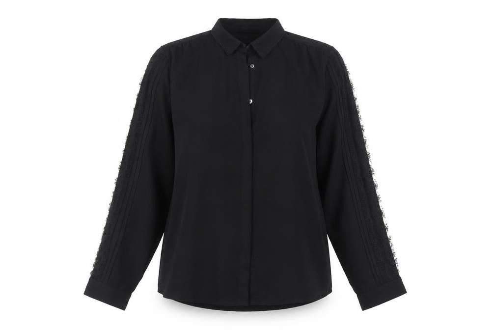 Axara Womens Black Polyester Basic Button-Up Size M Collared