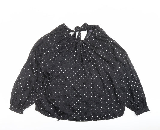 Marks and Spencer Womens Black Geometric Polyester Basic Blouse Size 12 Round Neck