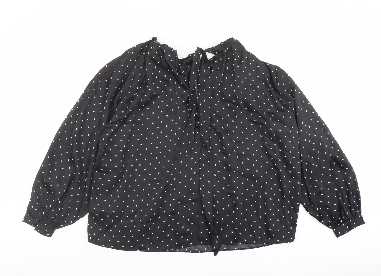 Marks and Spencer Womens Black Geometric Polyester Basic Blouse Size 12 Round Neck