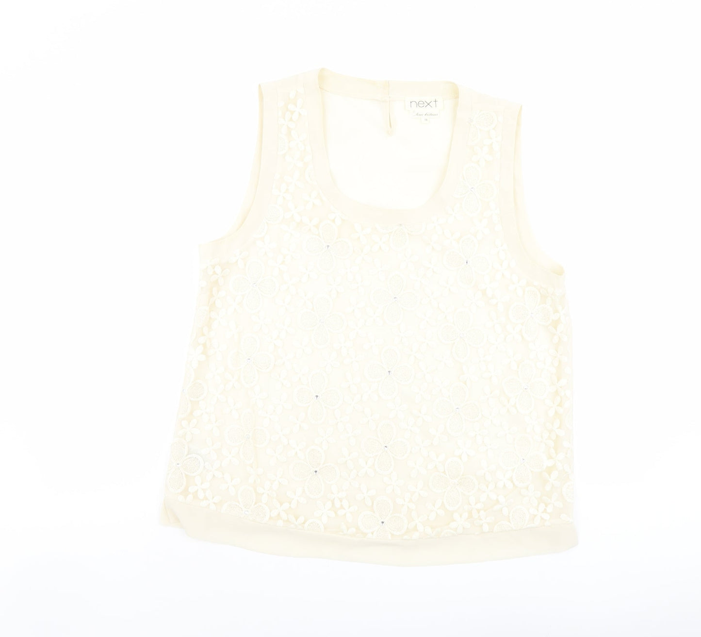 NEXT Womens Beige Floral Polyester Basic Tank Size 16 Scoop Neck