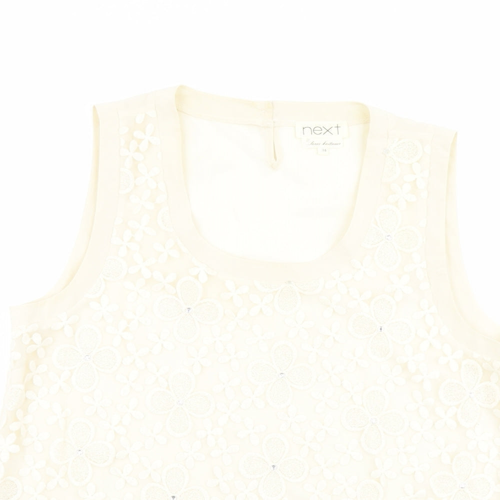 NEXT Womens Beige Floral Polyester Basic Tank Size 16 Scoop Neck