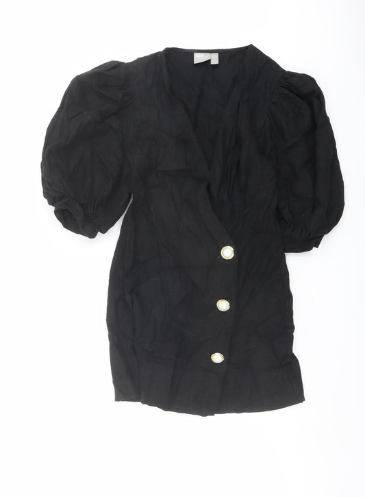 ASOS Womens Black Polyester Jacket Dress Size 6 V-Neck Button