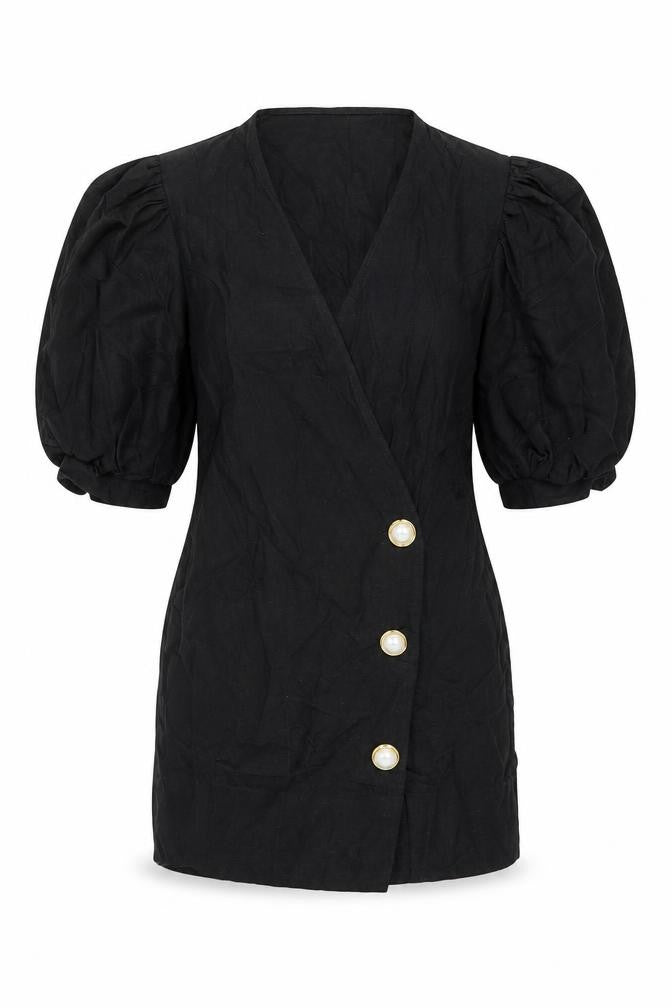 ASOS Womens Black Polyester Jacket Dress Size 6 V-Neck Button