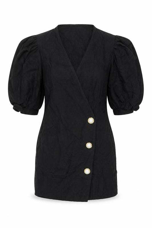 ASOS Womens Black Polyester Jacket Dress Size 6 V-Neck Button