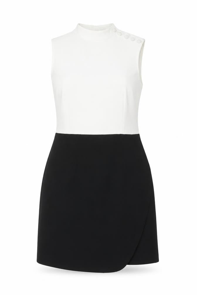 H&M Womens Black Colourblock Polyester A-Line Size 10 Round Neck Zip
