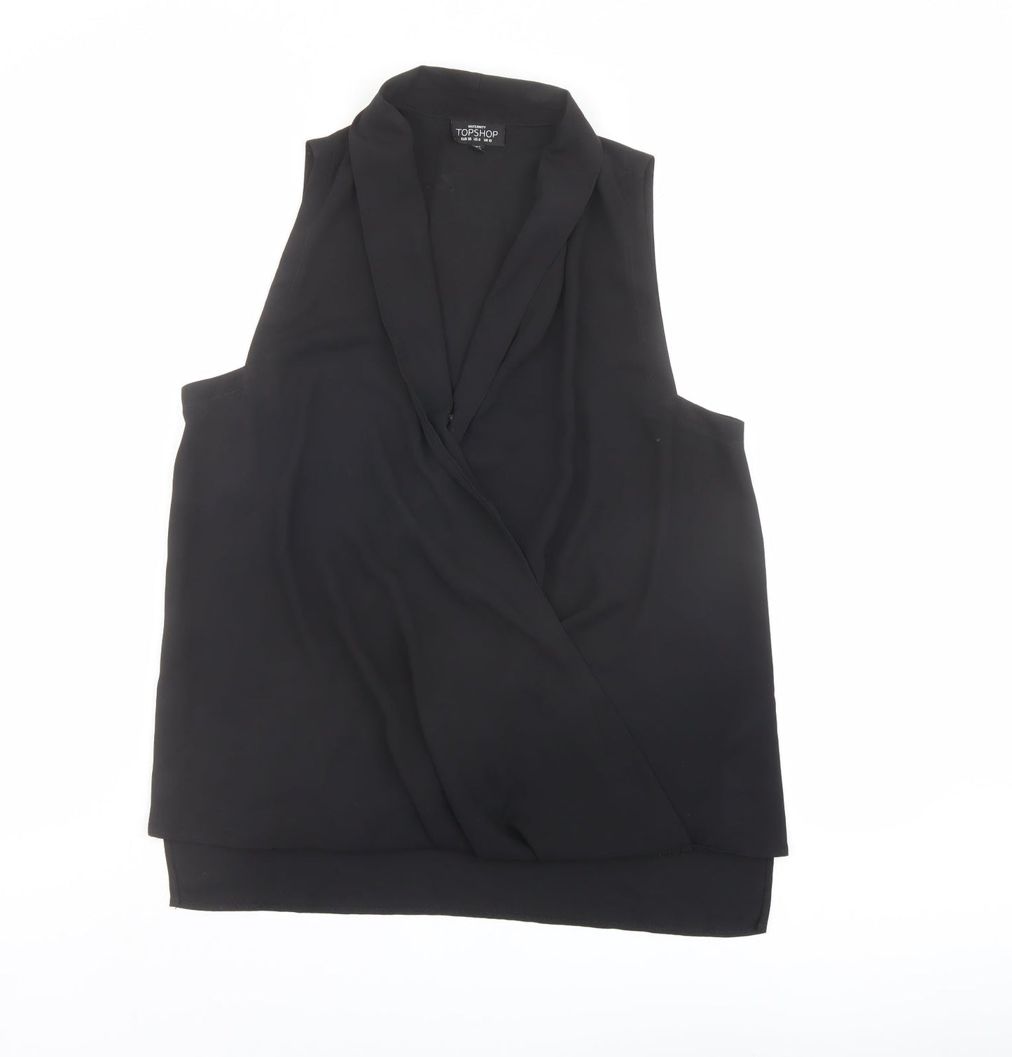 Topshop Womens Black Polyester Basic Blouse Size 10 V-Neck - Wrap Front Detail