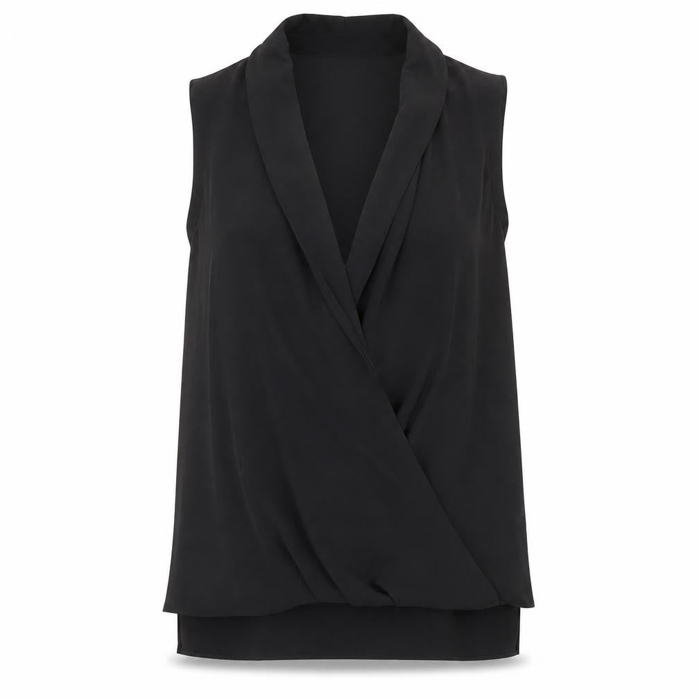 Topshop Womens Black Polyester Basic Blouse Size 10 V-Neck - Wrap Front Detail