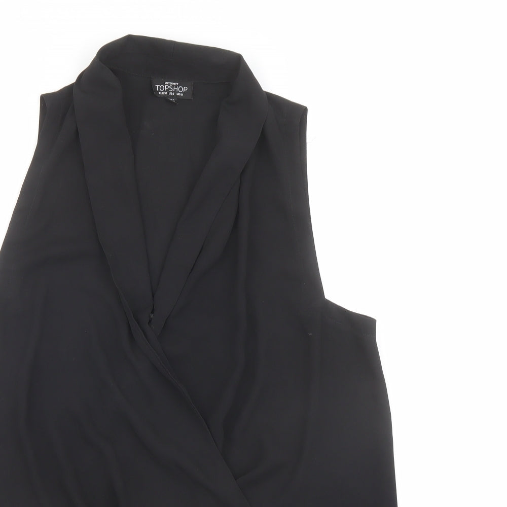 Topshop Womens Black Polyester Basic Blouse Size 10 V-Neck - Wrap Front Detail