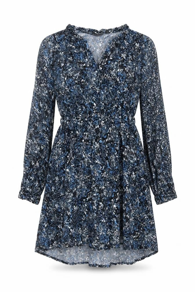 VILA Womens Blue Paisley Viscose Fit & Flare Size 8 V-Neck Pullover