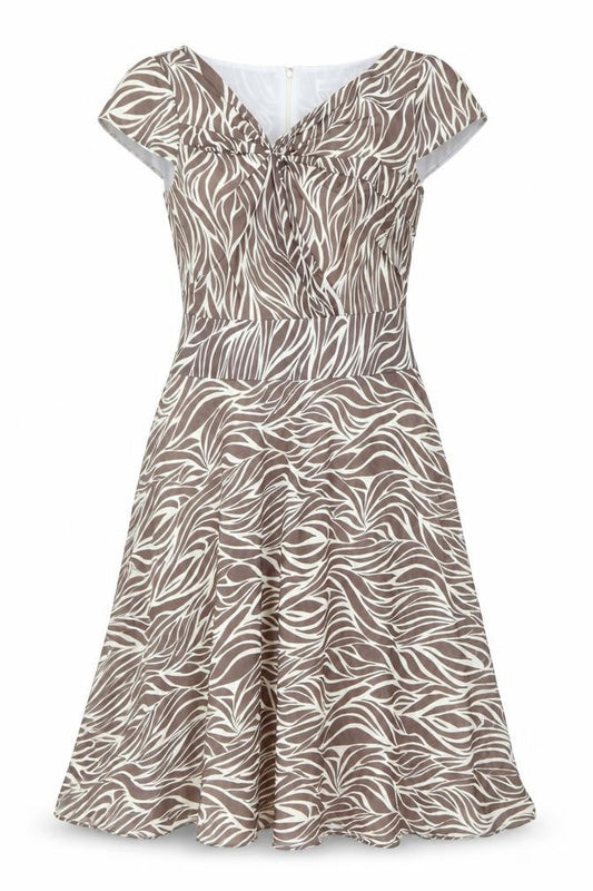Artigiano Womens Beige Animal Print Polyester Fit & Flare Size 12 V-Neck Zip - Front Detail
