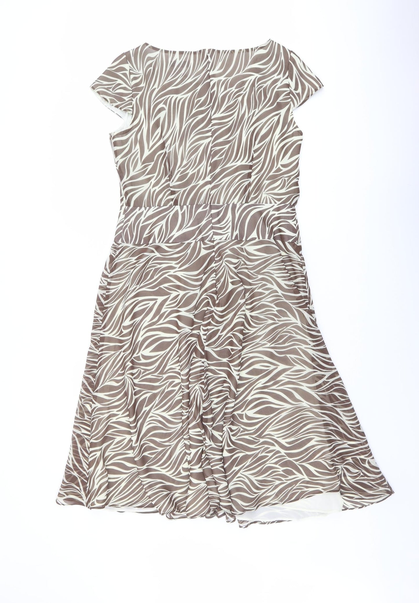 Artigiano Womens Beige Animal Print Polyester Fit & Flare Size 12 V-Neck Zip - Front Detail