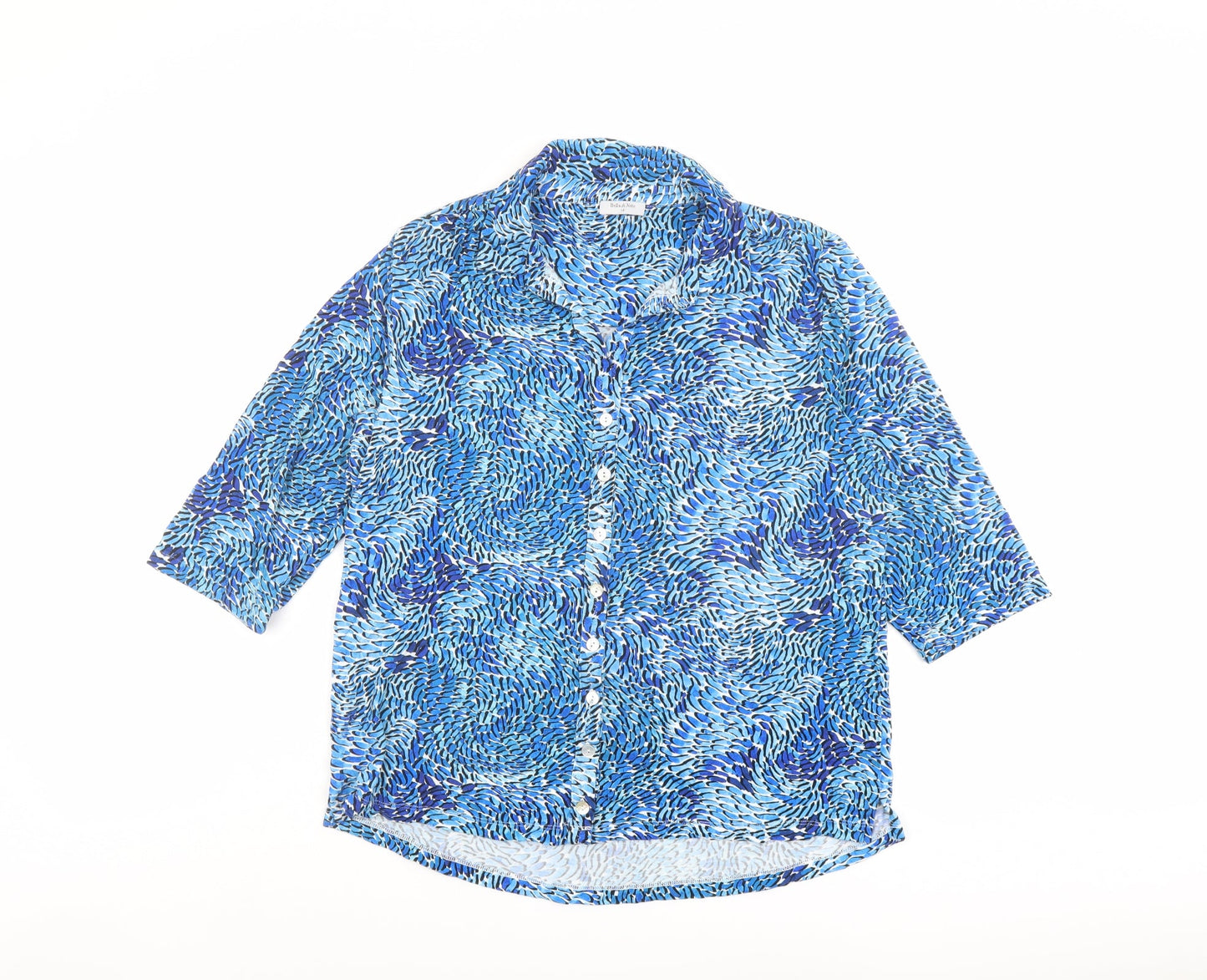 Bella di Note Womens Blue Geometric Viscose Basic Button-Up Size 14 Collared