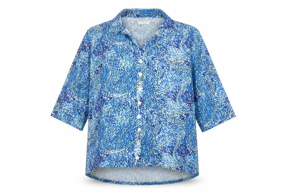 Bella di Note Womens Blue Geometric Viscose Basic Button-Up Size 14 Collared