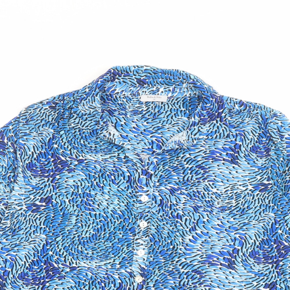 Bella di Note Womens Blue Geometric Viscose Basic Button-Up Size 14 Collared