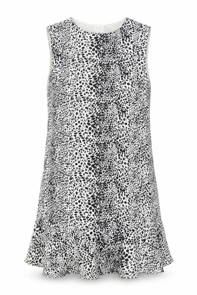 Oasis Womens Black Geometric Polyester A-Line Size 8 Round Neck Zip