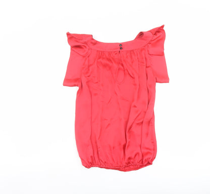 River Island Womens Red Polyester Basic Blouse Size 10 Boat Neck