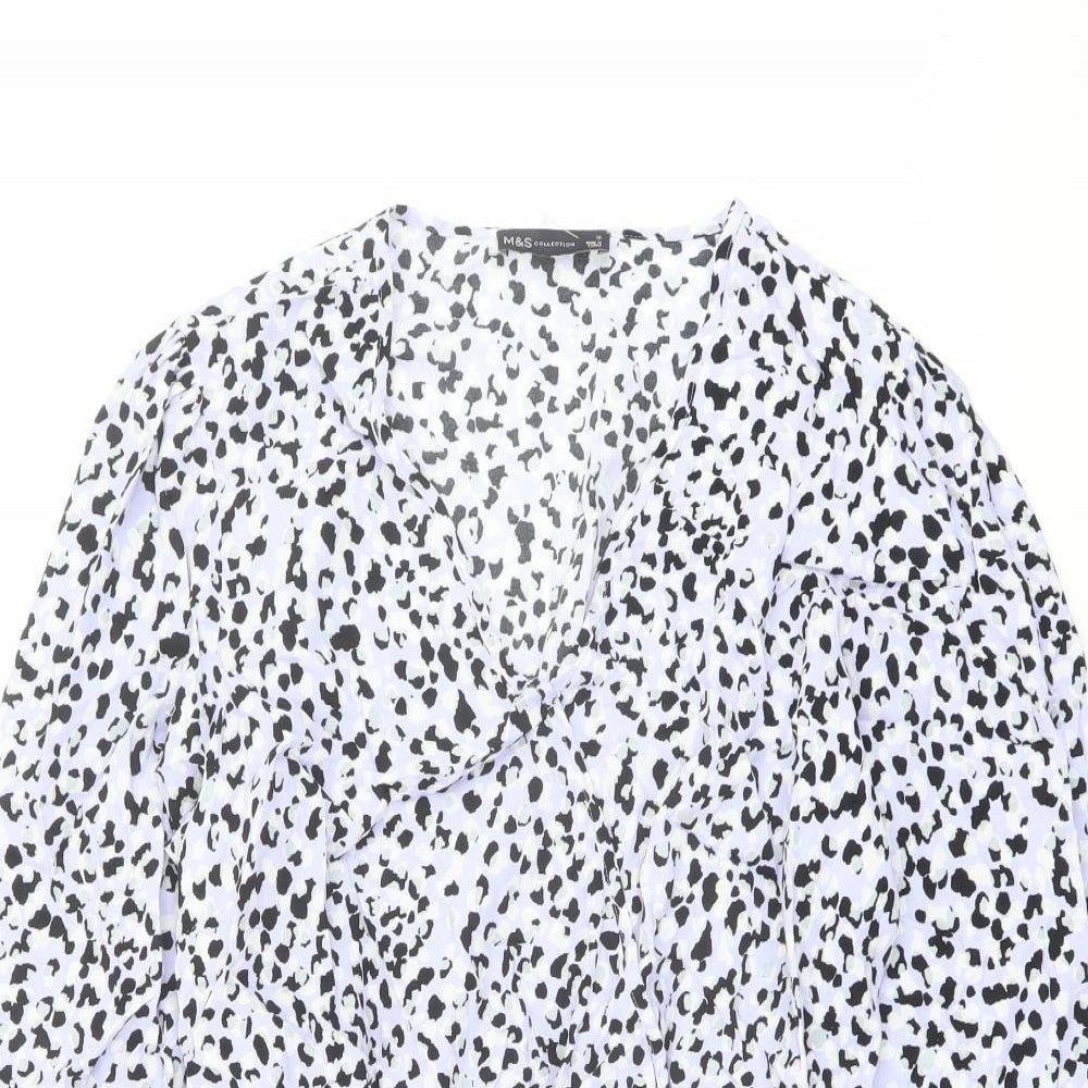 Marks and Spencer Womens Purple Animal Print Viscose Basic Blouse Size 16 V-Neck - Leopard Print