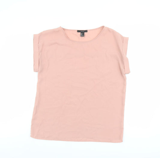 FOREVER 21 Womens Pink Polyester Basic T-Shirt Size S Round Neck