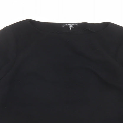 Warehouse Womens Black Polyester Basic Blouse Size 8 Round Neck