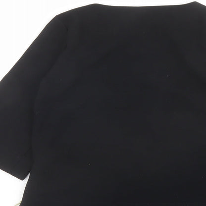 Warehouse Womens Black Polyester Basic Blouse Size 8 Round Neck