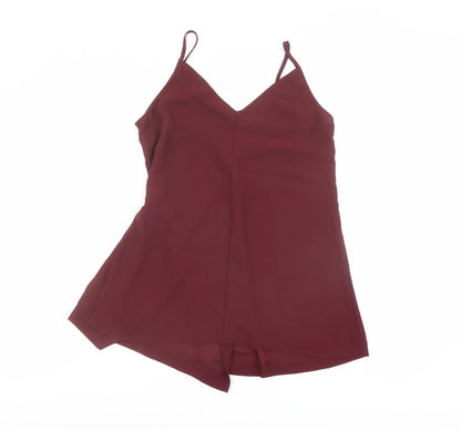 Back view of Miss Selfridge women’s red polyester wrap tank, size UK 10, v-neck