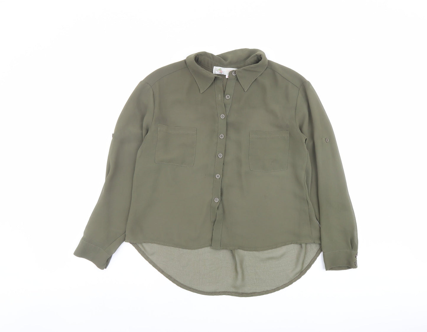 Cameo Rose Womens Green Polyester Basic Button-Up Size 8 Collared