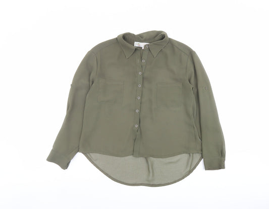 Cameo Rose Womens Green Polyester Basic Button-Up Size 8 Collared