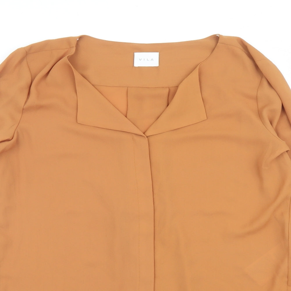 VILA Womens Brown Polyester Basic Button-Up Size L V-Neck