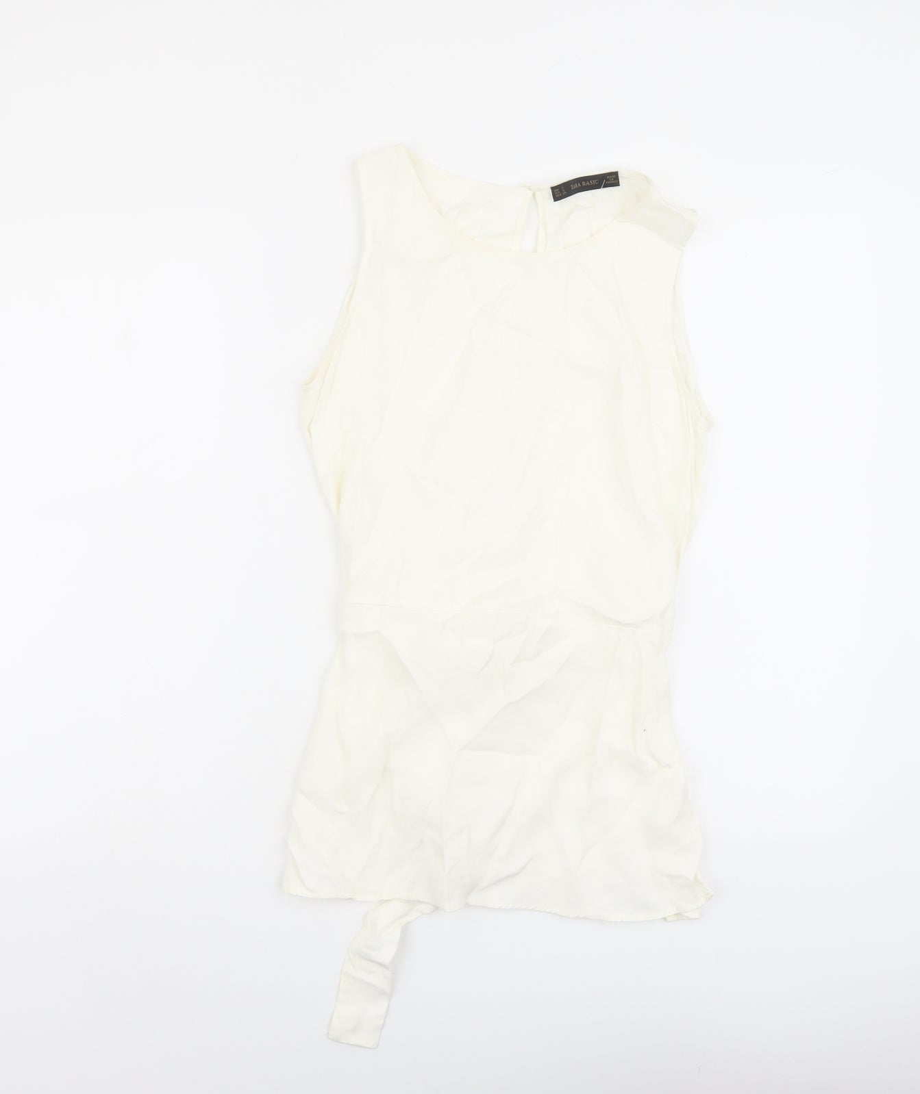 Zara Womens Ivory Polyester Basic Tank Size S Round Neck