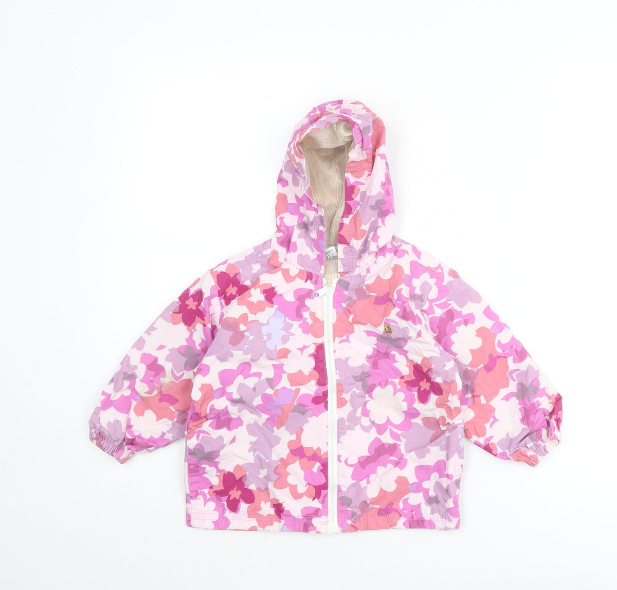 Additional front view of Gap girls’ pink floral rain coat coat, size 2, years zip