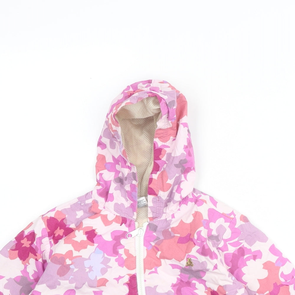 Close-up detail of Gap girls’ pink floral rain coat coat, size 2, years zip