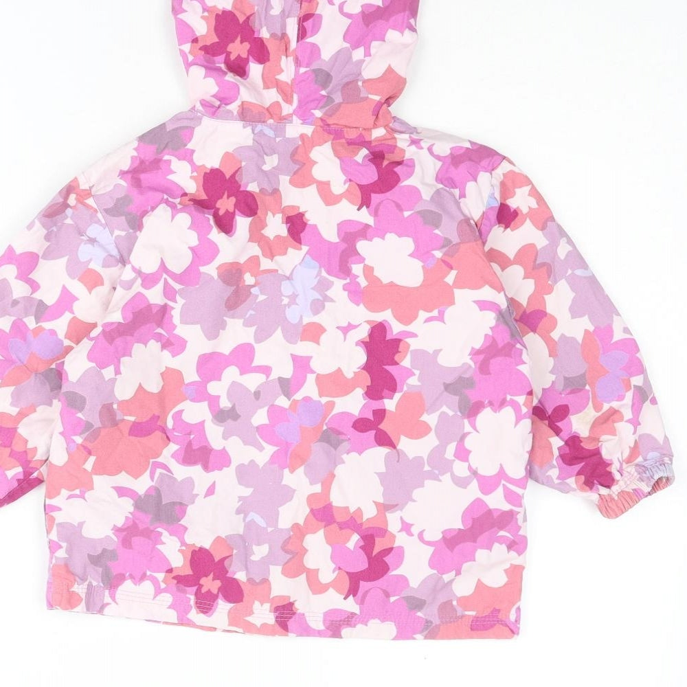 Brand and care label for Gap girls’ pink floral rain coat coat, size 2, years zip
