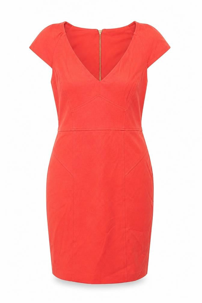 River Island Womens Red Viscose Shift Size 12 V-Neck Zip