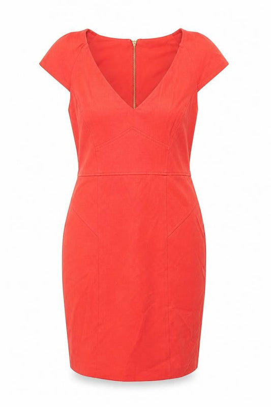 River Island Womens Red Viscose Shift Size 12 V-Neck Zip