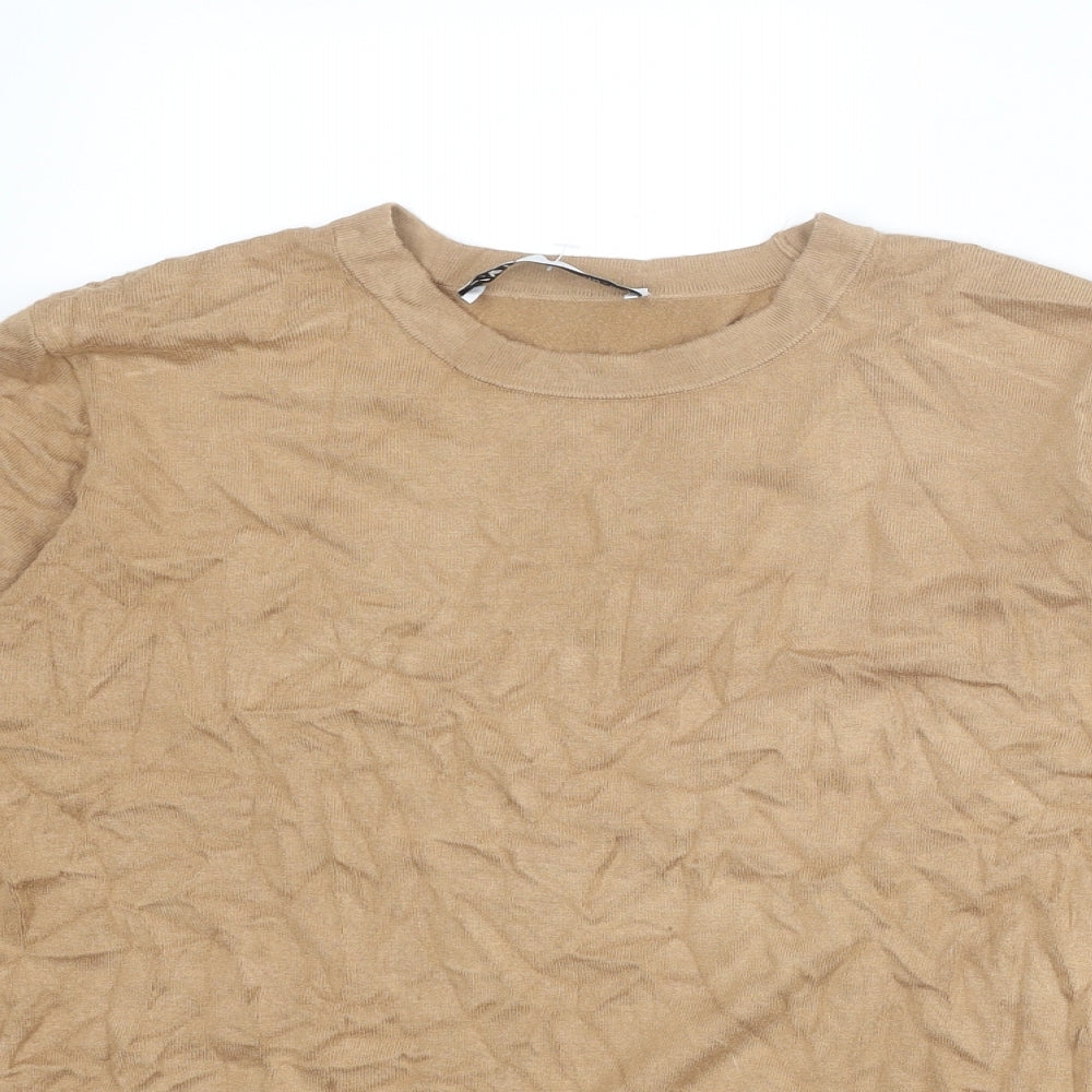 Zara Womens Beige Round Neck Viscose Pullover Jumper Size L