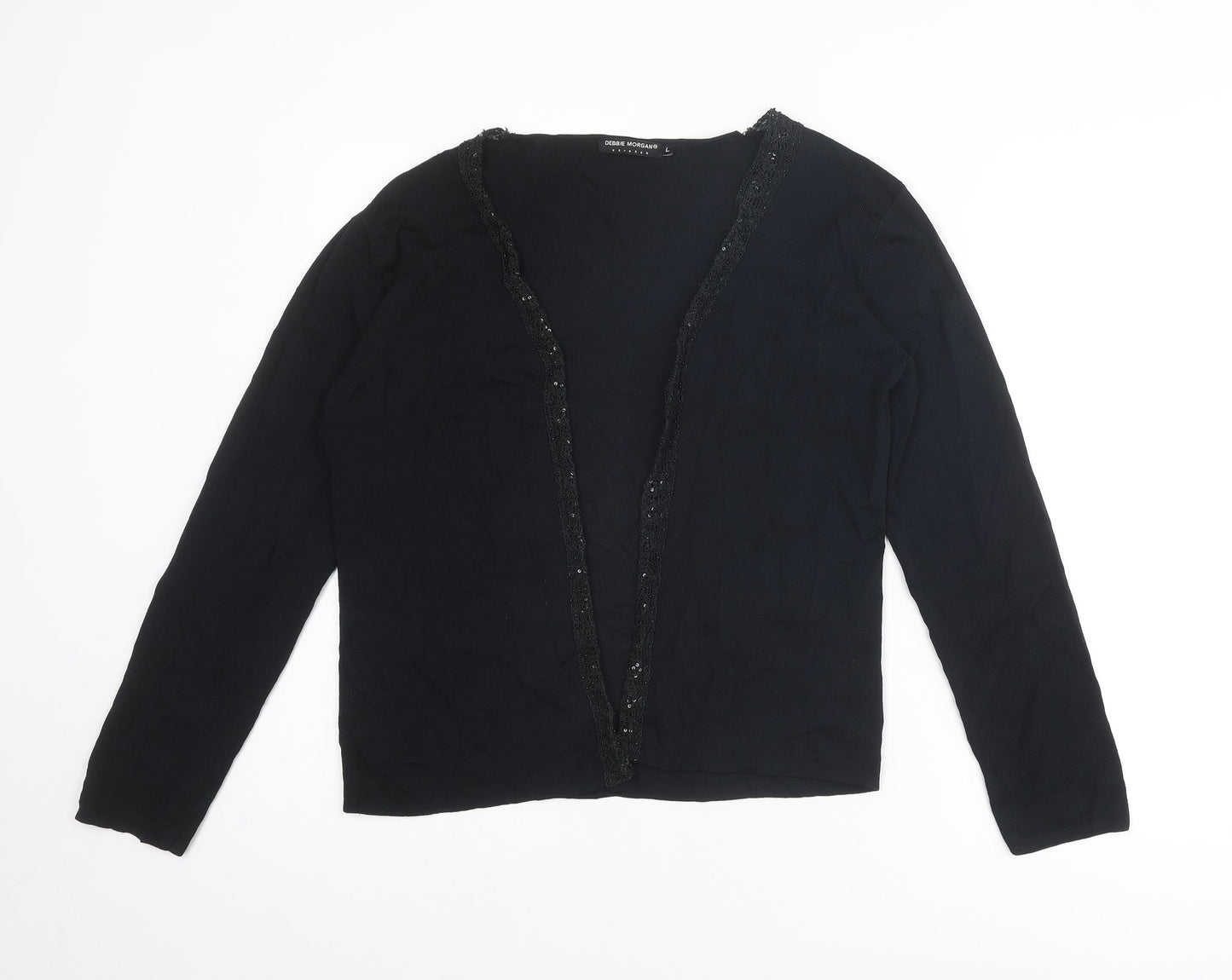 Debbie Morgan Womens Black V-Neck Viscose Cardigan Jumper Size L