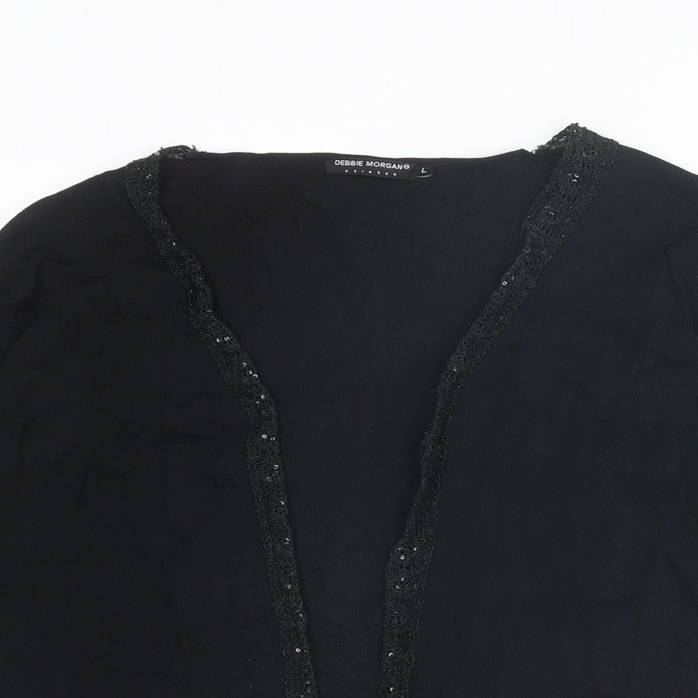Debbie Morgan Womens Black V-Neck Viscose Cardigan Jumper Size L
